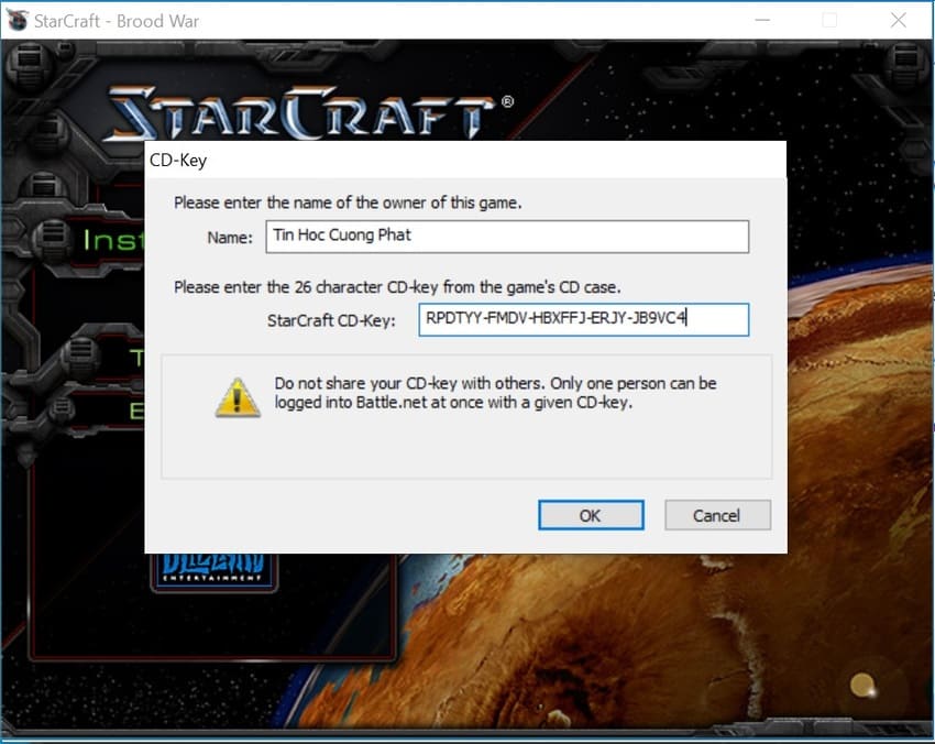 CD key StarCraft 1