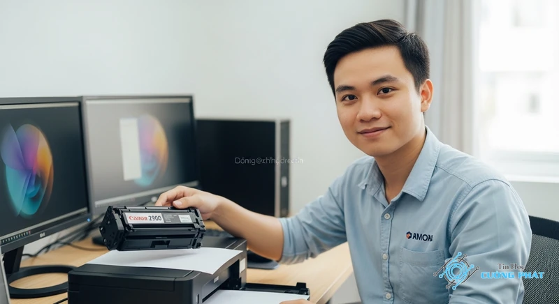 máy in canon 2900 in ra giấy trắng